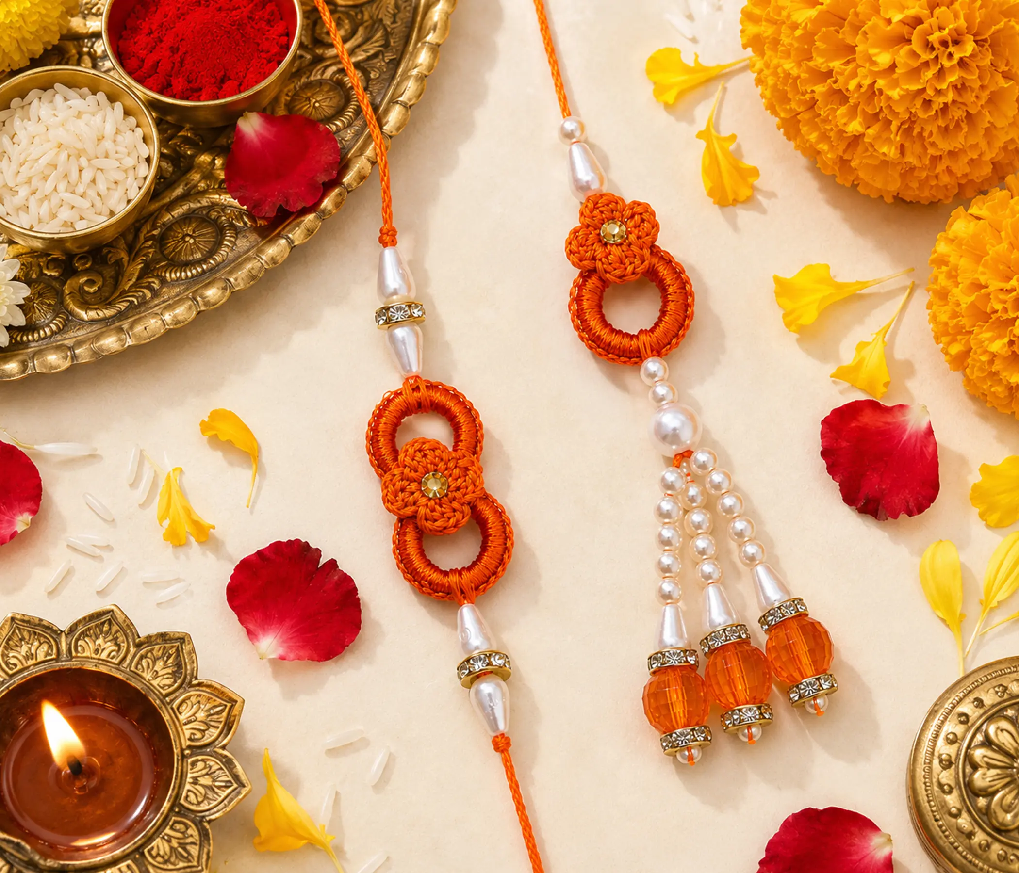 Handmade Interlocking Crochet Bhai Bhabhi Rakhi Set for Raksha Bandhan